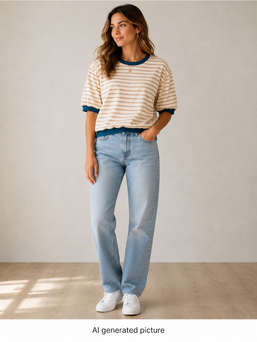 Pilcro Anthropologie Striped Short Sleeve Sweatshirt Blue Trim Size Medium